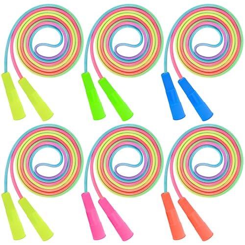 6 Pack Kids Jump Ropes - Adjustable Nylon Skipping Ropes with Handles