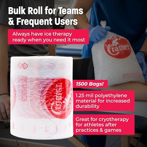 Cramer Large Ice Bags for Injuries, 9.5" x 18", Clear Disposable Ice Bag Roll for Athletic Trainers, Tear-Resistant, Bulk 1500 Pack, Ideal for Ice Wraps in Training Rooms