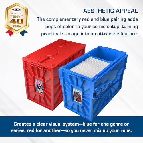 BCW Comic Book Storage Bin 150 Capacity Blue & Red 2-Pack Organizer
