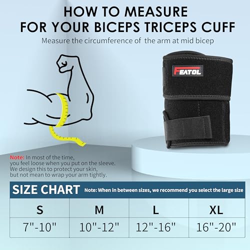 FEATOL Bicep Tendonitis Brace with 2 Gel Ice Packs - Black, M (10-12")