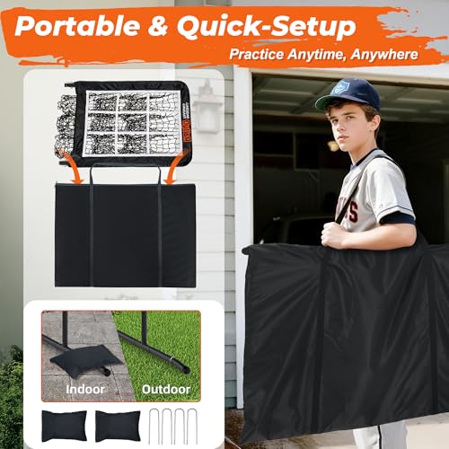 Rallyo Training Net - 9 Hole Baseball & Softball Pitching Target with Strike Zone, Adjustable & Portable Practice Equipment