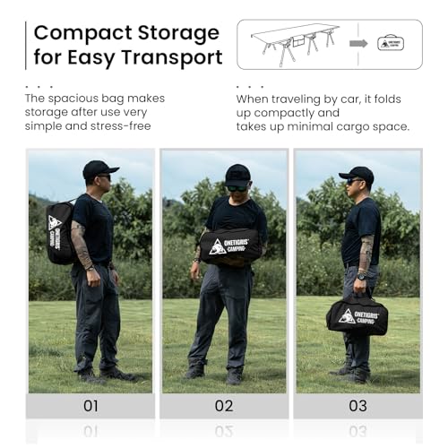 ONETIGRIS Supranubis Camping Cot Black - Height Adjustable Lightweight Folding Bed for Hiking, Travel, Beach, Office Nap