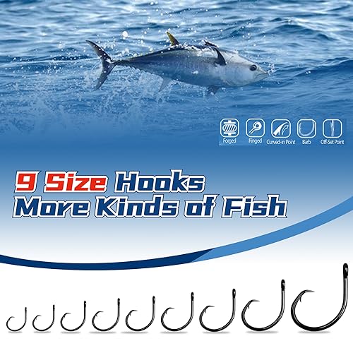 Saltwater Circle Hooks in-Line Wide Gap Fishing Hooks for Catfish Tuna & More - 4/0 20pcs - Strong Carbon Steel