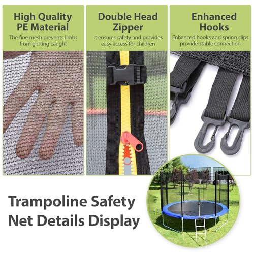 Black 12FT Trampoline Safety Enclosure Net Replacement with Poles