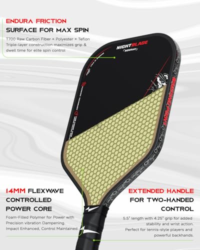 Warping Point Nightblade 16mm Carbon Fiber Pickleball Paddle – UPA-A & USAPA Approved, Foam Core, Spin-Enhanced, Long Handle