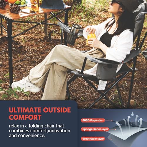 OUTSIDER Heavy Duty Folding Camping Chair with Cooler - Gray 1/2