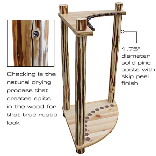 Rush Creek Creations 12-Slot Corner Fishing Rod Rack, Rustic Pine Storage Organizer