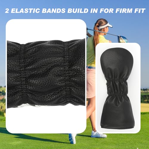 Golf Club Covers - 4PCS Black for Woods, Driver, Hybrids - PU Leather