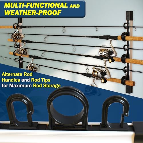 6-Rod Wall Mount Fishing Pole Holder for Garage Organization