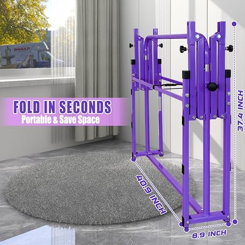 MARFULA Foldable Gymnastics Bar with Mat, 9-Height Levels, 200 lbs Capacity, 5 ft Indoor Outdoor Gym Equipment (Purple, with Mat)