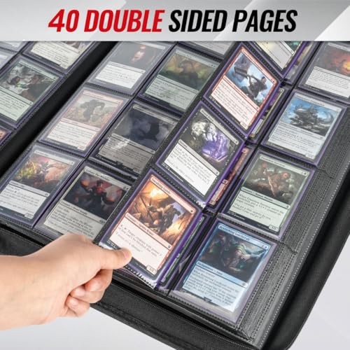 Black 16-Pocket Zipper Card Binder for Trading Cards - 1280 Capacity