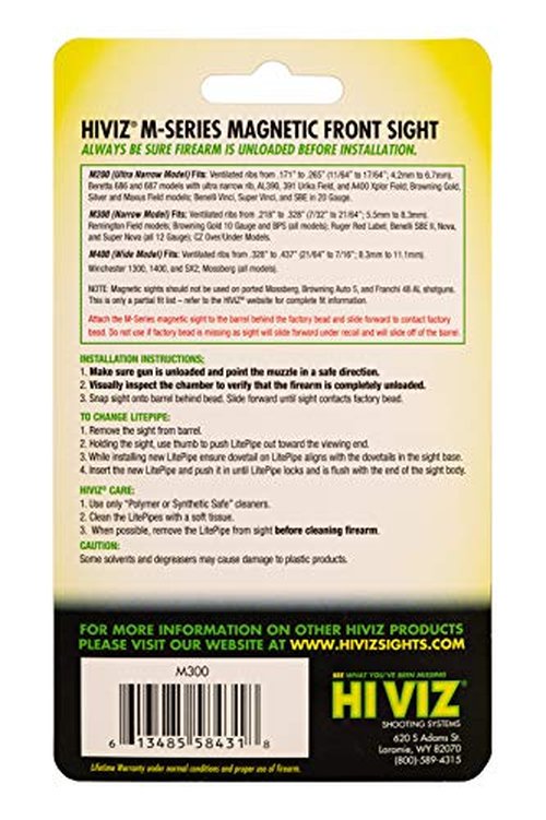 HIVIZ M-Series Magnetic Shotgun Sight – Front Sight for Most Ribbed Shotguns – Includes Interchangeable LitePipes in Green, Red & Two-Tone – Magnetic Snap-On Base – Fits Multiple Rib Widths
