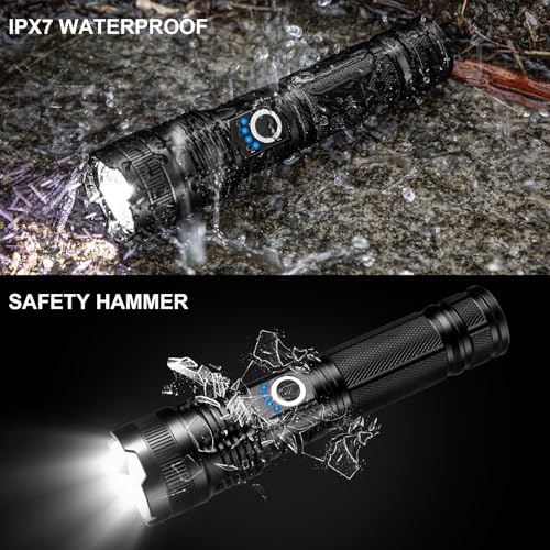 Rechargeable LED Flashlight 99000 Lumens Waterproof Handheld Camping Light with 5 Modes & USB-C