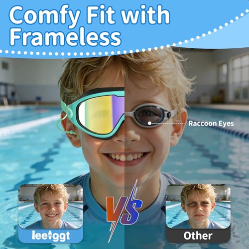 Kids Swim Goggles 2 Pack Cyan Black and Green Black Anti-Fog UV Wide View Pool Goggles for Boys & Girls