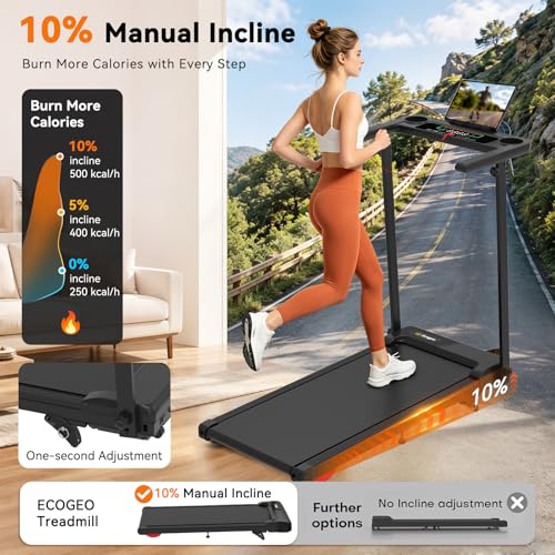 Ecogou Folding Treadmill with Incline & Bluetooth Speakers, 2.5HP Home Fitness