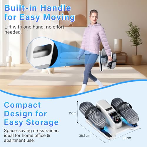 White Under Desk Elliptical Machine with Remote - Quiet Portable Leg Exerciser for Seniors & Home Office