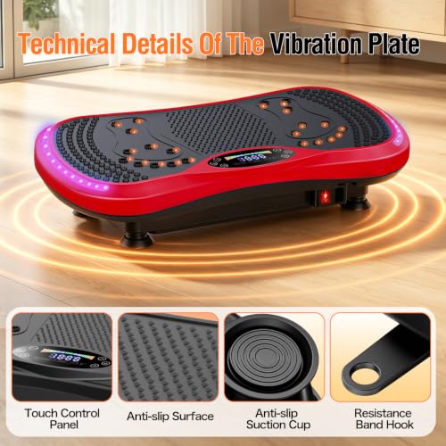 Red Vibration Plate Exercise Machine for Full-Body Fat Loss & Sculpting with Adjustable Speeds