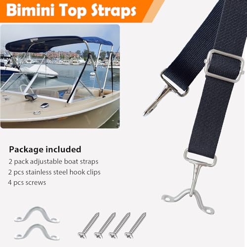 Adjustable Boat Bimini Top Straps with Stainless Steel Snap Hooks – 2 Pack