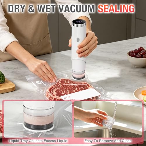 Handheld Food Vacuum Sealer with 30 Reusable Bags - Portable & Battery-Powered