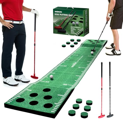 EVA Indoor Putting Green Mat with 2 Adjustable Golf Putters - Portable Practice Set