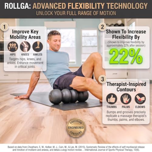 Rollga PRO High Density Ergonomic Foam Roller for Back Pain Relief - Black