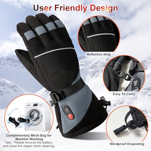NEKOPA Rechargeable Heated Winter Gloves for Men Women Black Large