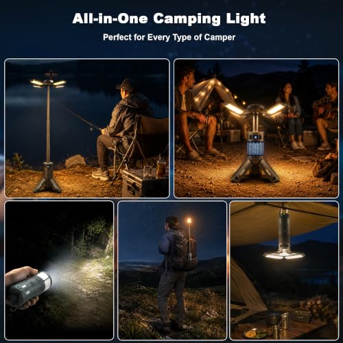 LUXMO PREMIUM Gray Rechargeable Camping Lantern with RGB, Magnetic Base & 12000mAh Power Bank