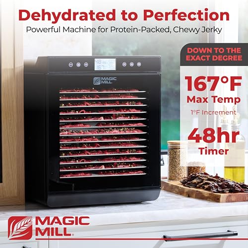 Magic Mill Premium Food Dehydrator with Black 15 XL Stainless Steel Trays, 800W Digital Timer