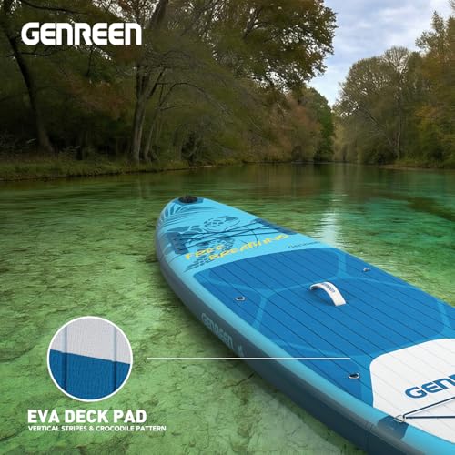GENREEN 10'6" Blue Inflatable Stand Up Paddle Board - Stable & Beginner-Friendly
