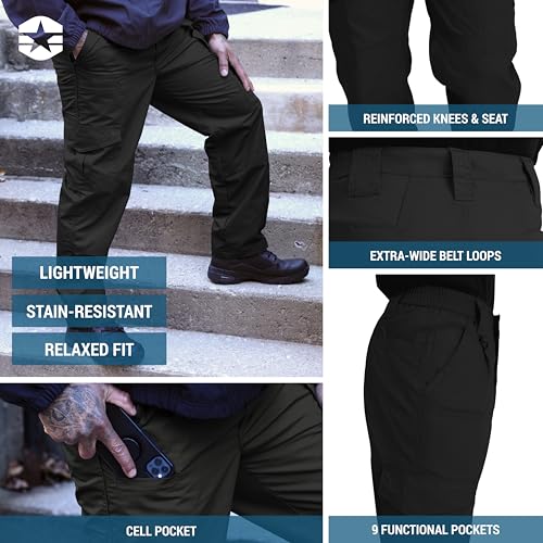 Men's Lightweight Tactical Pants 48W x 37L Black - Ripstop Workwear