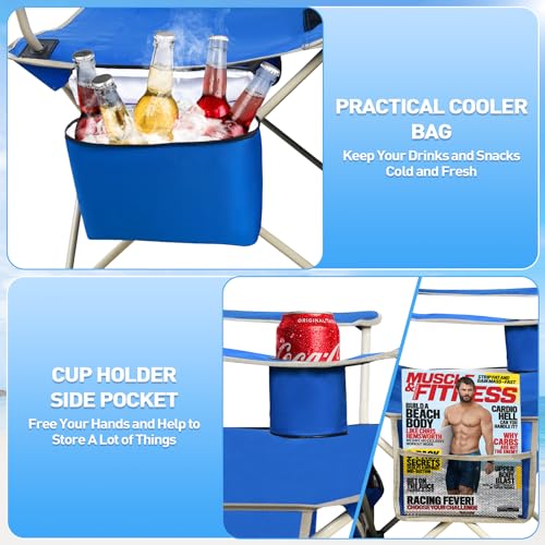 Folding Camping Chair with Shade Canopy and Cooler Bag for Outdoor Activities