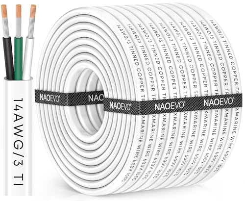 NAOEVO 14 Gauge Marine Wire - Tinned Copper Triplex, 100FT, Waterproof