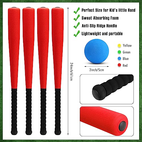 Foam Baseball Bat Set - 4 Pieces 24 Inch Soft Bat with Safe Balls for Kids & Beginners