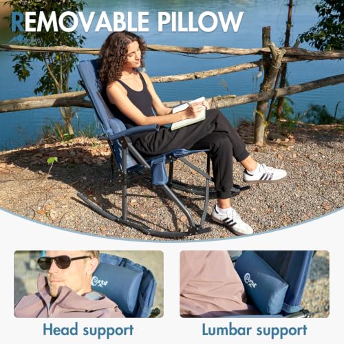 Oversized Folding Rocking Camping Chair - Portable Outdoor Seat Supports 400 lb - Blue (Variation 1p-Fabric Blue / 1)
