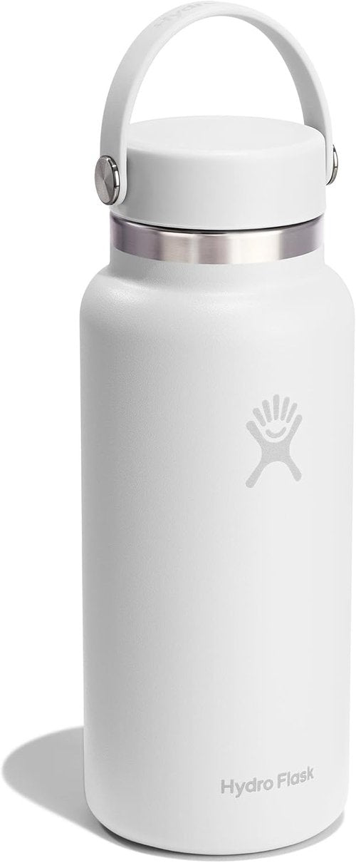 Hydro Flask Water Bottle - Insulated Stainless Steel - 32 Oz Wide Mouth Flex Lid, Leakproof & Refillable in Tonal White