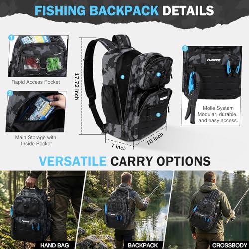 Fishing Backpack with Rod and Reel Combo, Waterproof Tackle Storage, Pliers & Accessories