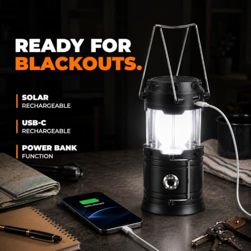 4 Pack Solar LED Camping Lanterns - Battery Powered Emergency Lights