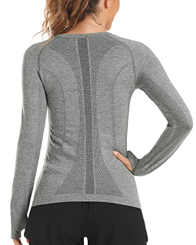 Stelle Women's Seamless Long Sleeve Workout Top - Small Grey Activewear