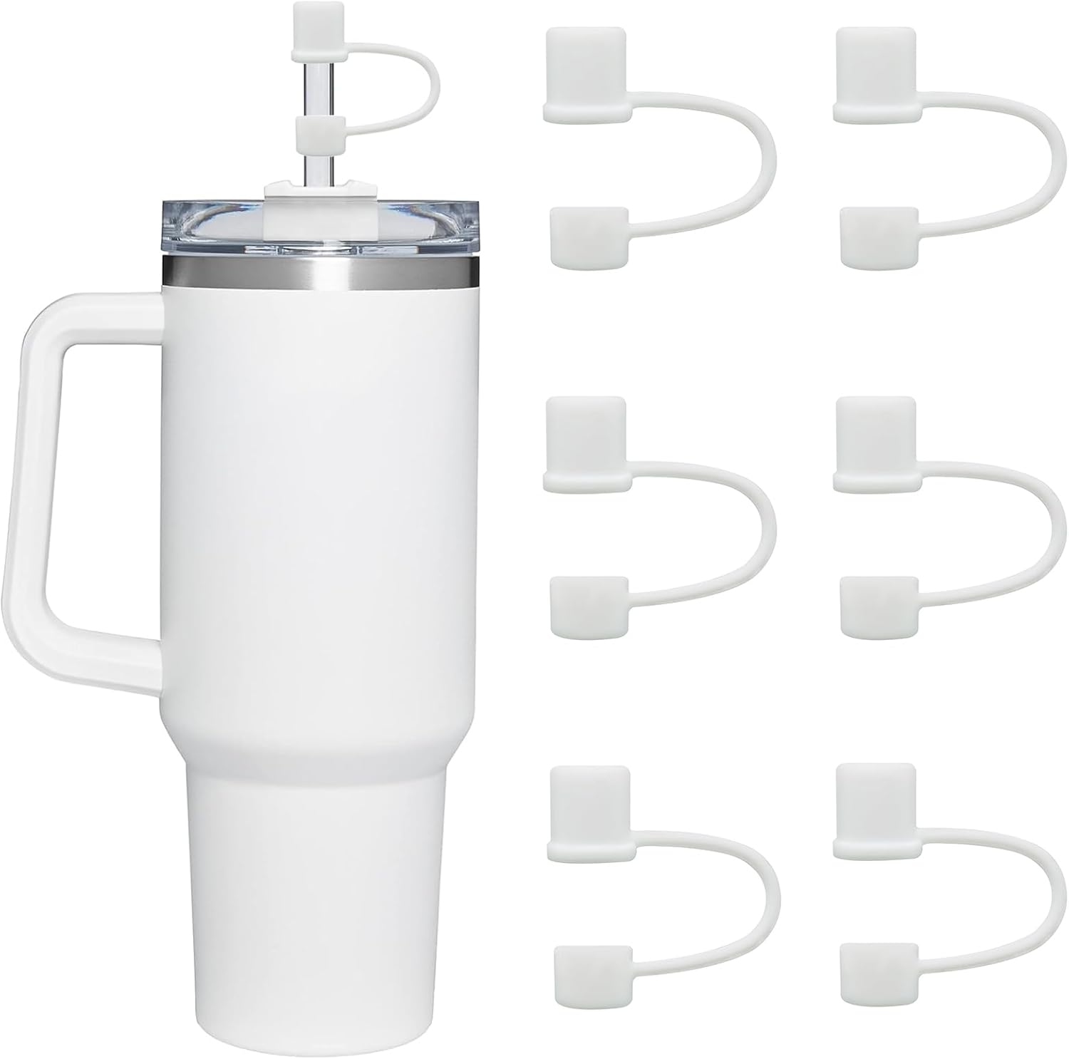 Skiennix Silicone Straw Covers - Dust-Proof Reusable Caps for Stanley Cup 30/40oz Tumblers | 6-Pack, White
