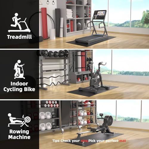 GymCope 84x36x6mm Black Treadmill Mat for Hardwood Floors & Carpet - Heavy Duty Exercise Equipment Protector