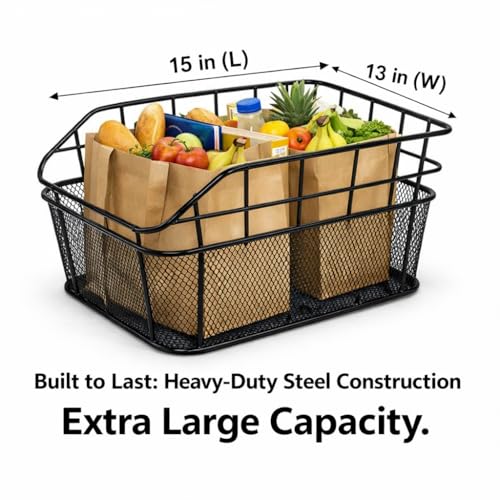 Large Waterproof Bike Rear Basket with Cargo Net & Rain Cover - 20L
