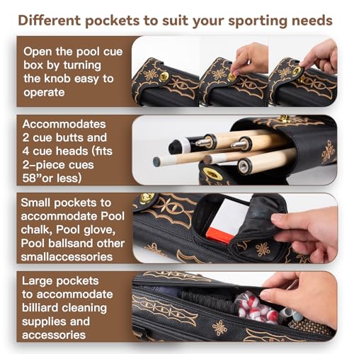 2x4 Hard Pool Cue Case with Stand & Accessory Storage - Billiard Cue Organizer