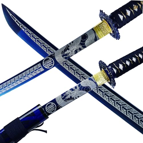 Japanese Katana Samurai Sword Handmade High Carbon Steel 1045 Blue Pattern Gift for Martial Arts & Collectors