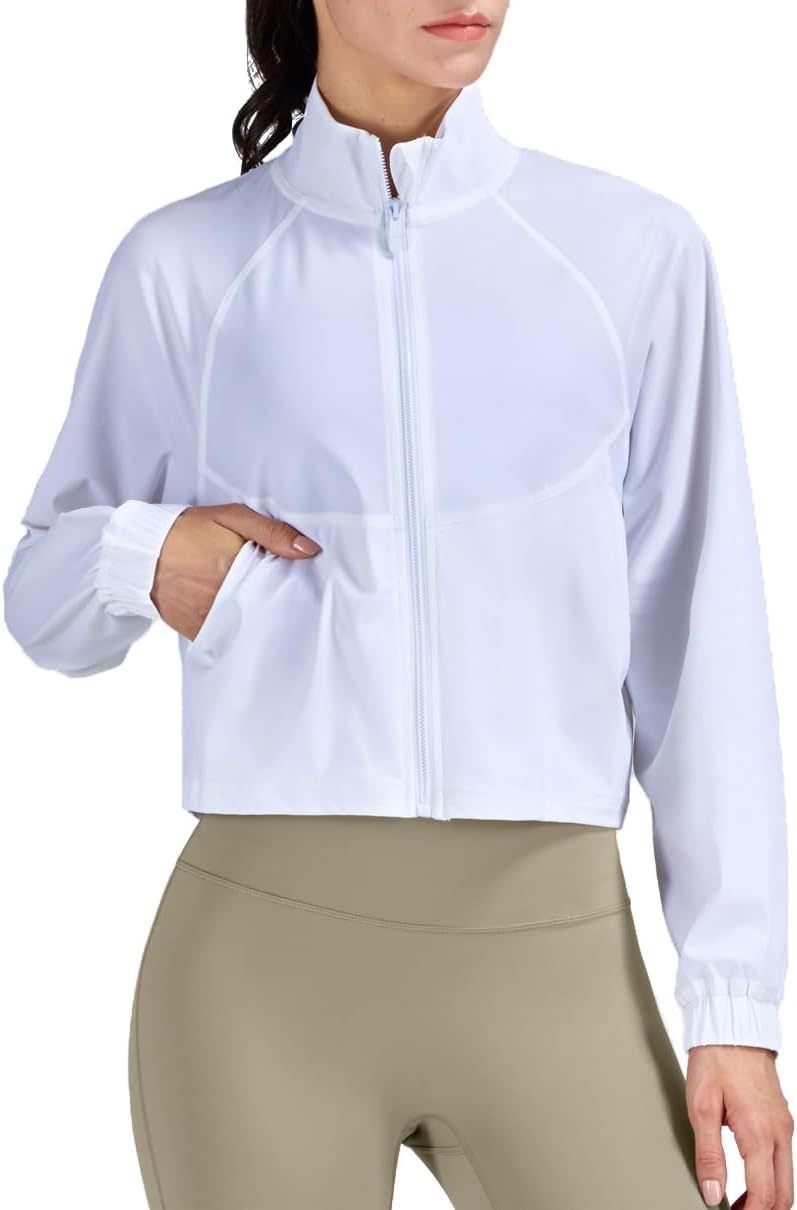 Skiennix Women's Lightweight Cropped Running Jacket - UPF 50+ Sun Protection, Long Sleeve, Athletic Fit