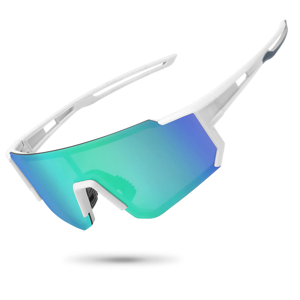 STORYCOAST Polarized Sports Sunglasses for Men Women,Bike Glasses Driving Fishing Cycling Mountain Bike Sunglasses UV400 Protection White Frame-Green Mirror Lens