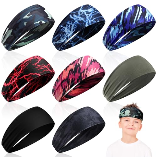 Vigorous Style Kids Athletic Sweatbands Headbands - 8 Pack, Breathable & Sweat-Wicking