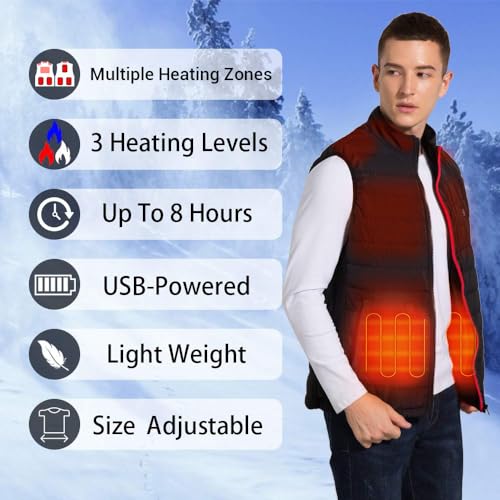 Large Heated Vest for Men Women - Lightweight Electric Jacket with 9 Heating Zones