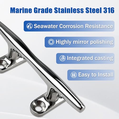Marine Grade 316 Stainless Steel Open Base Dock Cleat 4 Inch - 2 Pack / 4 Pack - Rope & Kayak Hardware