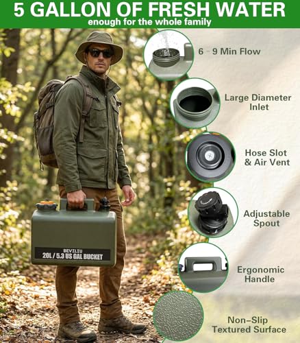 Beviliu 20L Portable Camping Shower Kit with Rechargeable Pump, Food-Grade Jug, Waterproof, Lightweight for Camping, Beach, RV, Pet