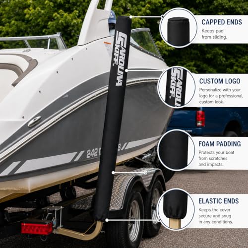 Boat Trailer Guide Pole Pads and Covers Set - 60 Inch Heavy Duty UV Canvas, Black